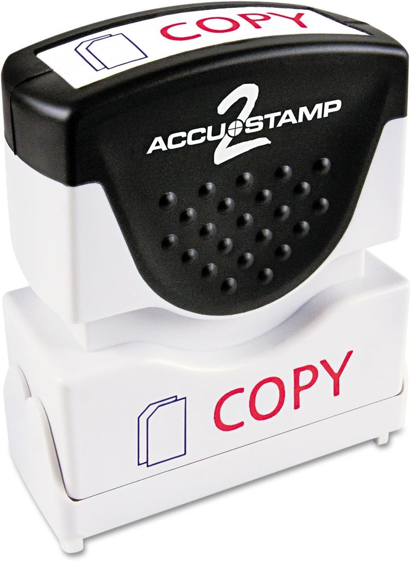 AccuStamp 2-Color Pre-Inked Message Stamp with Shutter - COPY Impression, 1-5/8" x 1/2", Red and Blue Ink - Image 1